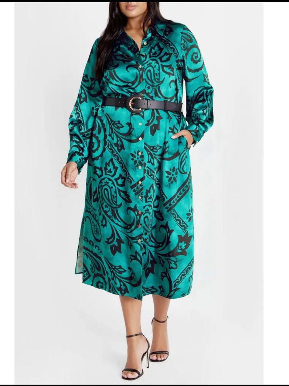 City Chic Sienna Paisley Long Sleeve Midi Shirt Dress